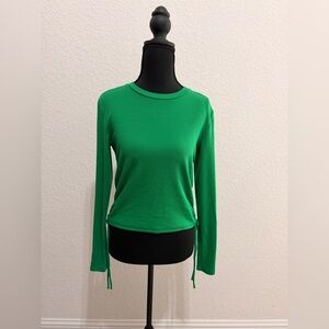 ZARA Green Ruched Long Sleeve Top Adjustable Fit Modern Chic